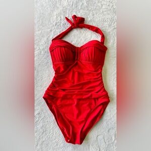 Bleu Rod Beattie Red Halter One-Piece Swimsuit